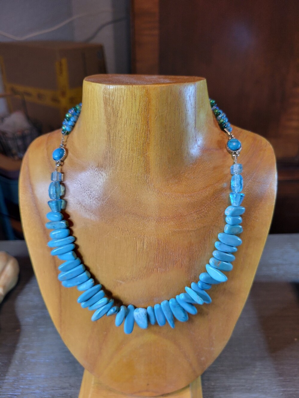 Turquoise Blue Beaded Statement Necklace - Women Jewelry